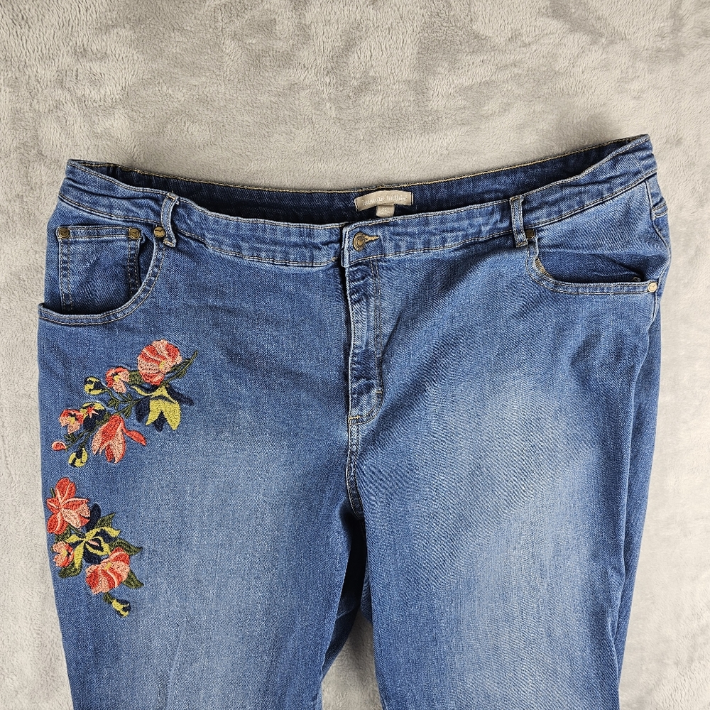 Woman Within Embroidered Floral Blue Jeans Women's Size 24W - Picture 2 of 11